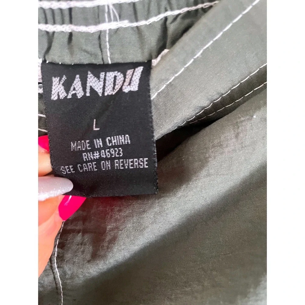 Vintage 90s KANDO Mens Olive Green Athletic Shorts Size L Side Stripe Mesh Lined